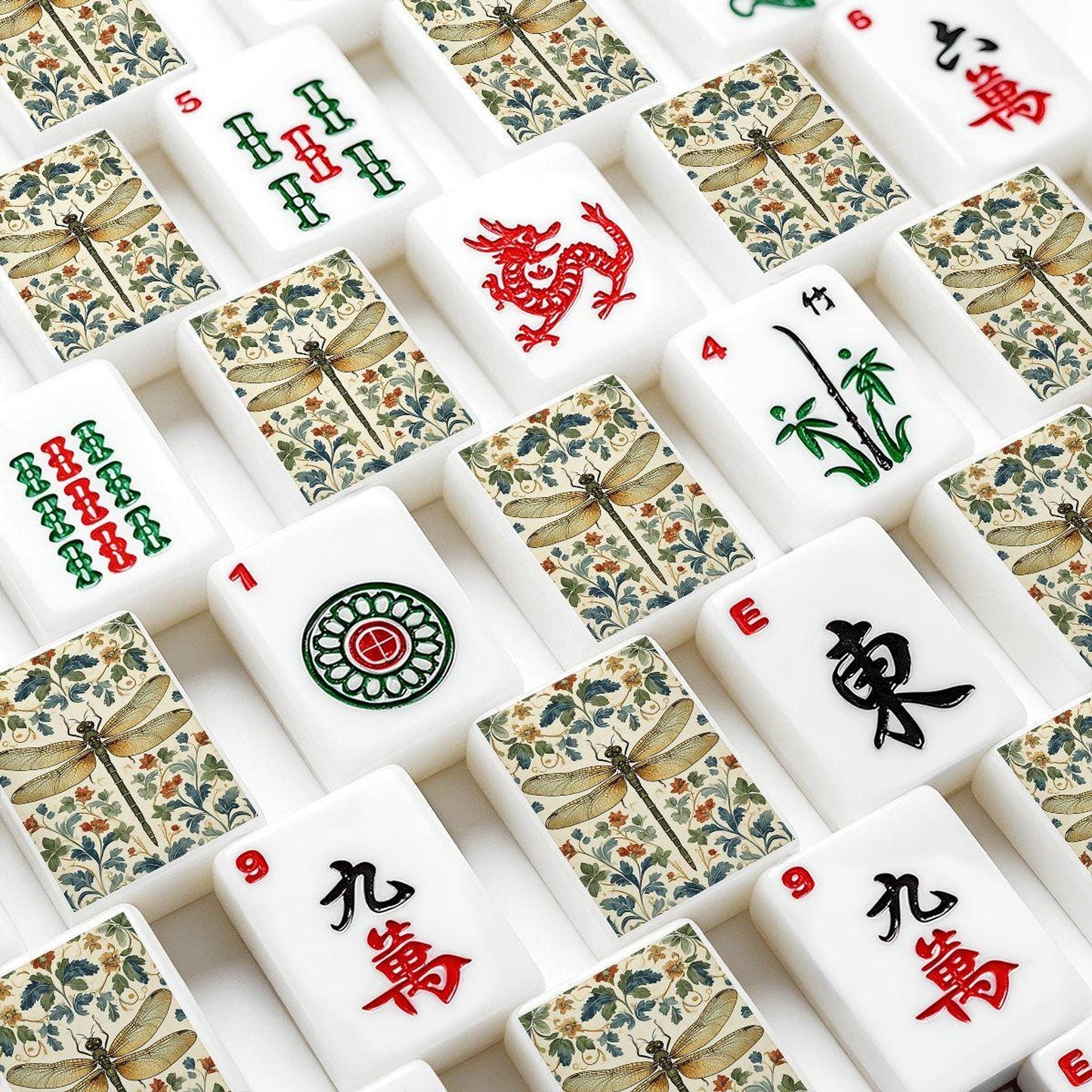 Dragonfly Mahjong Tiles Set, Vibrant Acrylic Game Pieces for Board Gaming