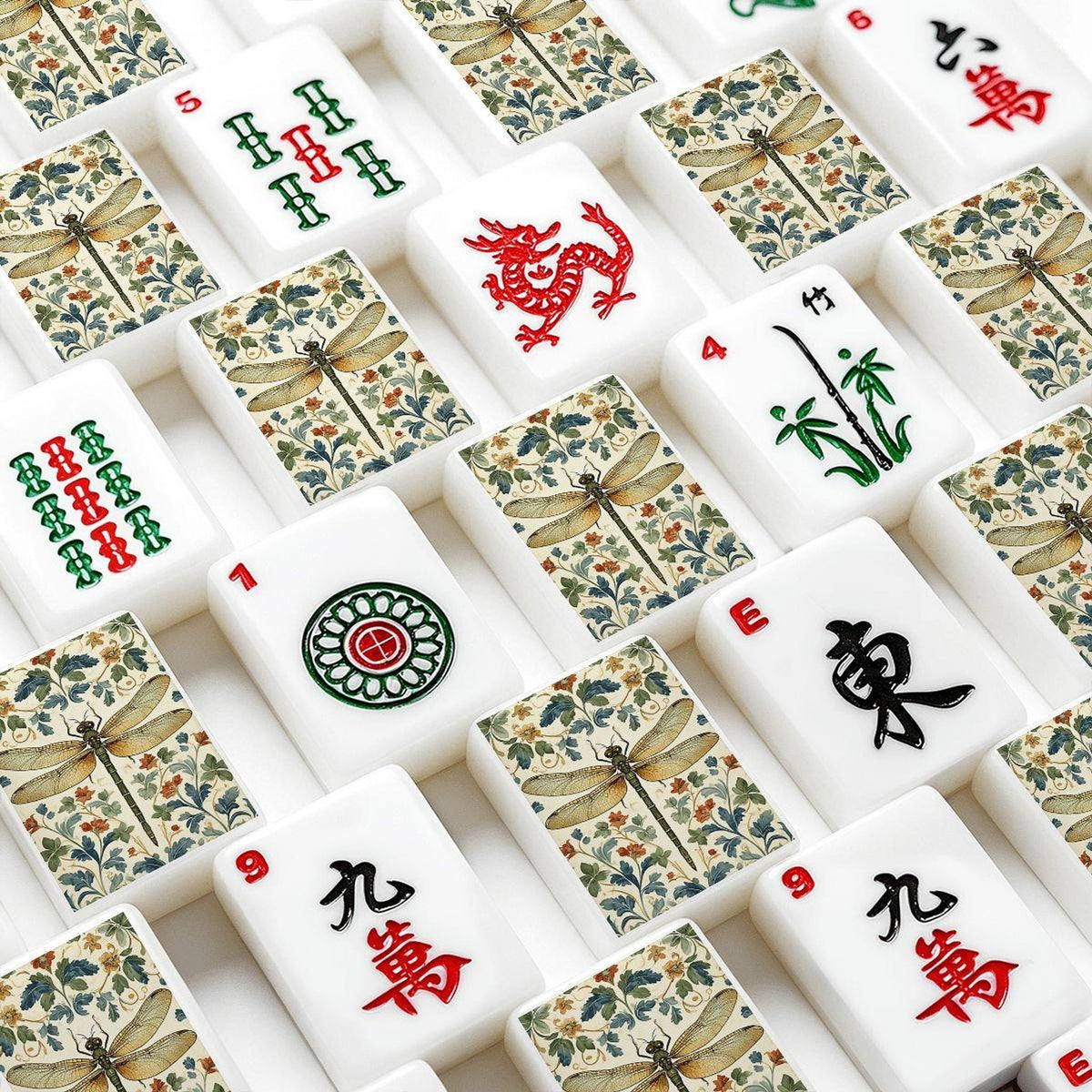 Dragonfly Mahjong Tiles Set, Vibrant Acrylic Game Pieces for Board Gaming