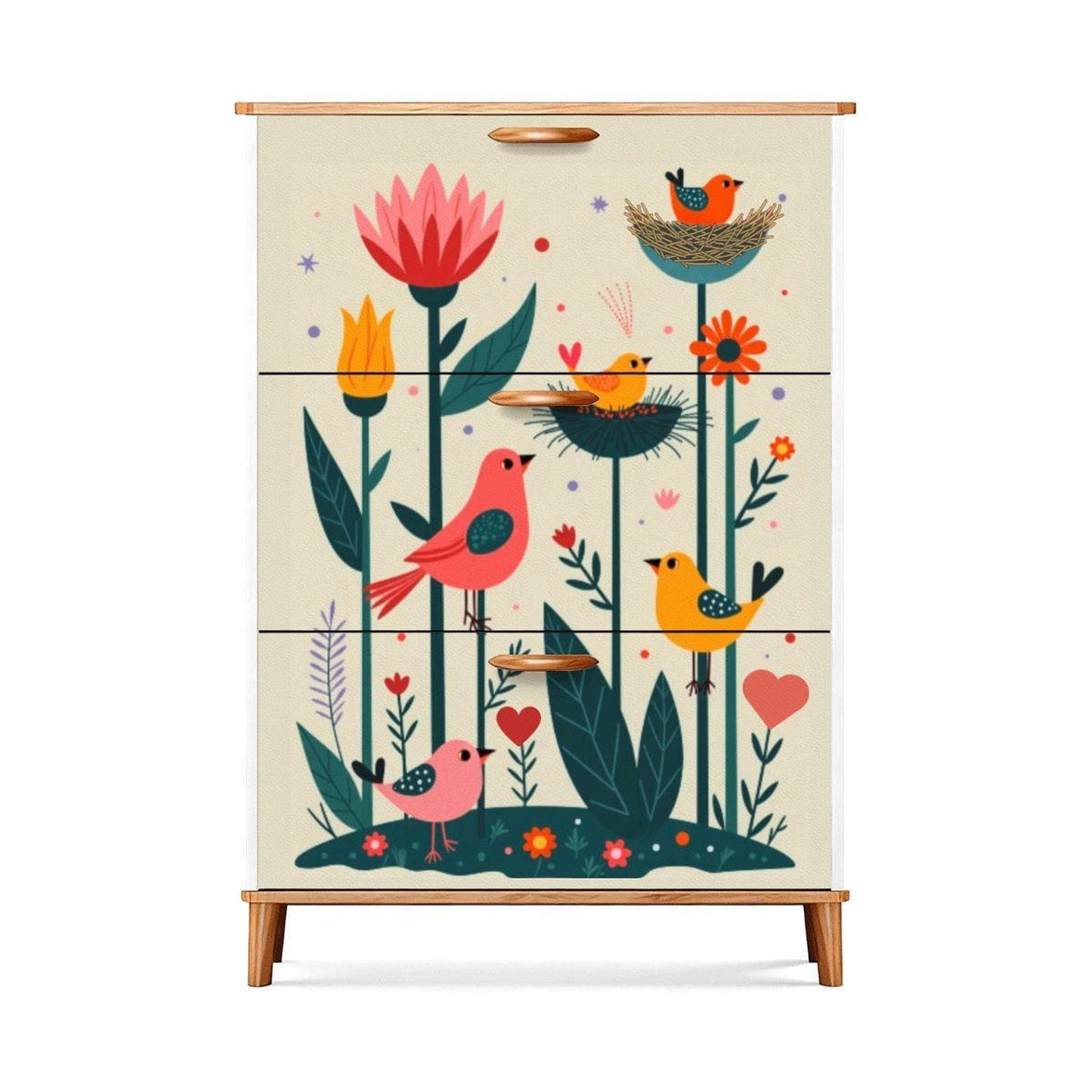 Folk Art Inspired Shoe Cabinet, Colorful Storage Organizer for Entryway