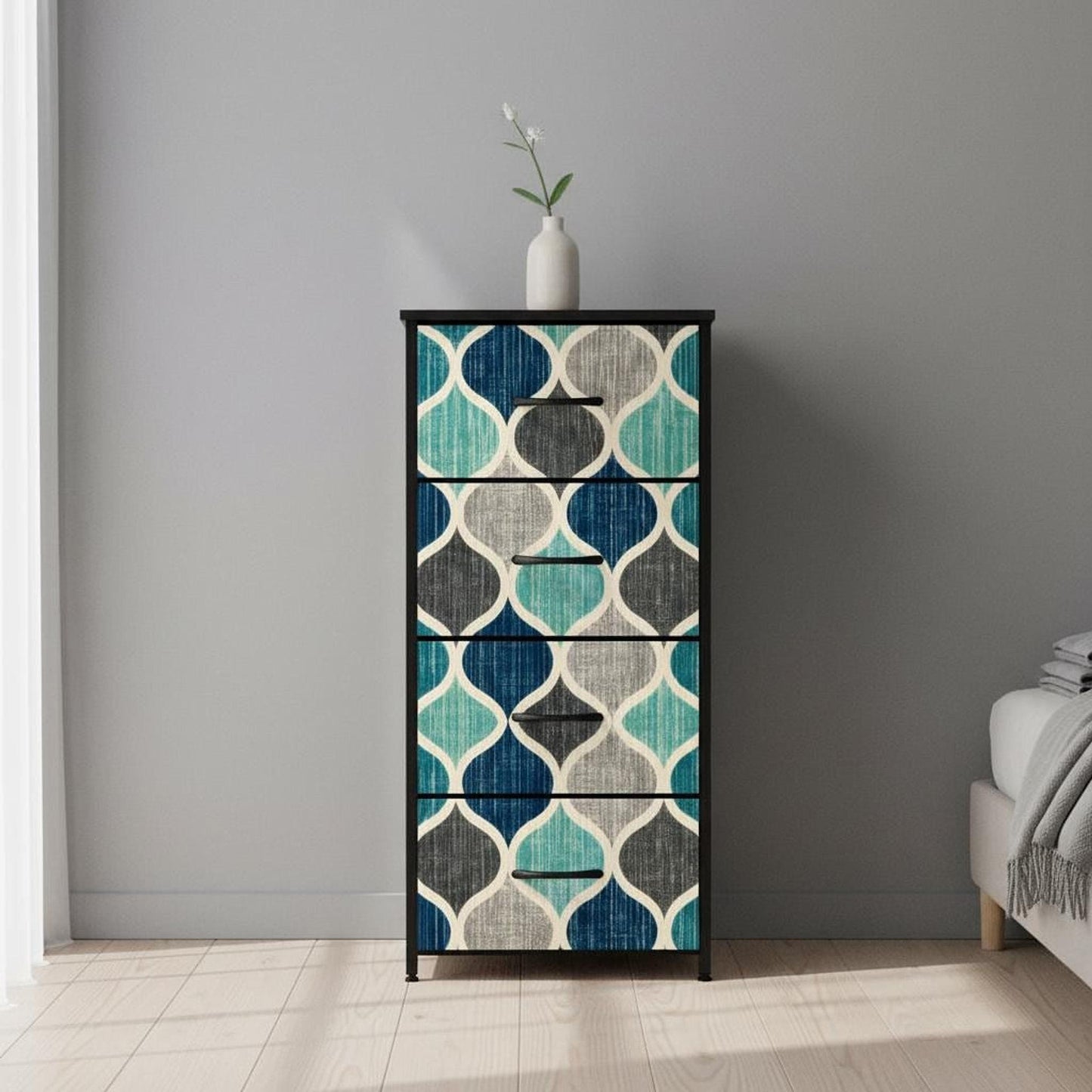 Mid-Century Dresser with Ocean Mosaic Design, 4 Drawer Compact Storage Solution