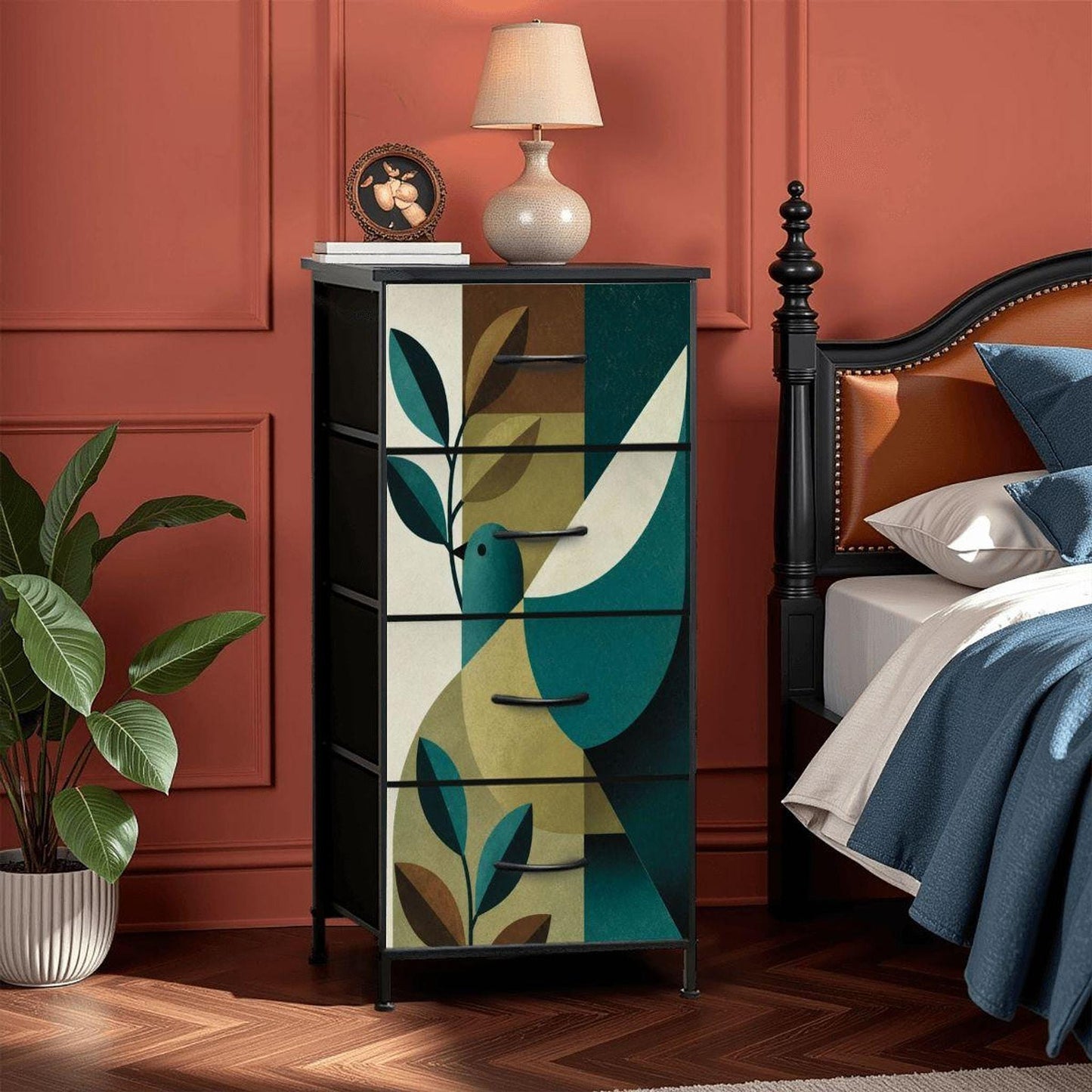Retro Bird Dresser with 4 Drawers, Made in USA for Stylish Storage