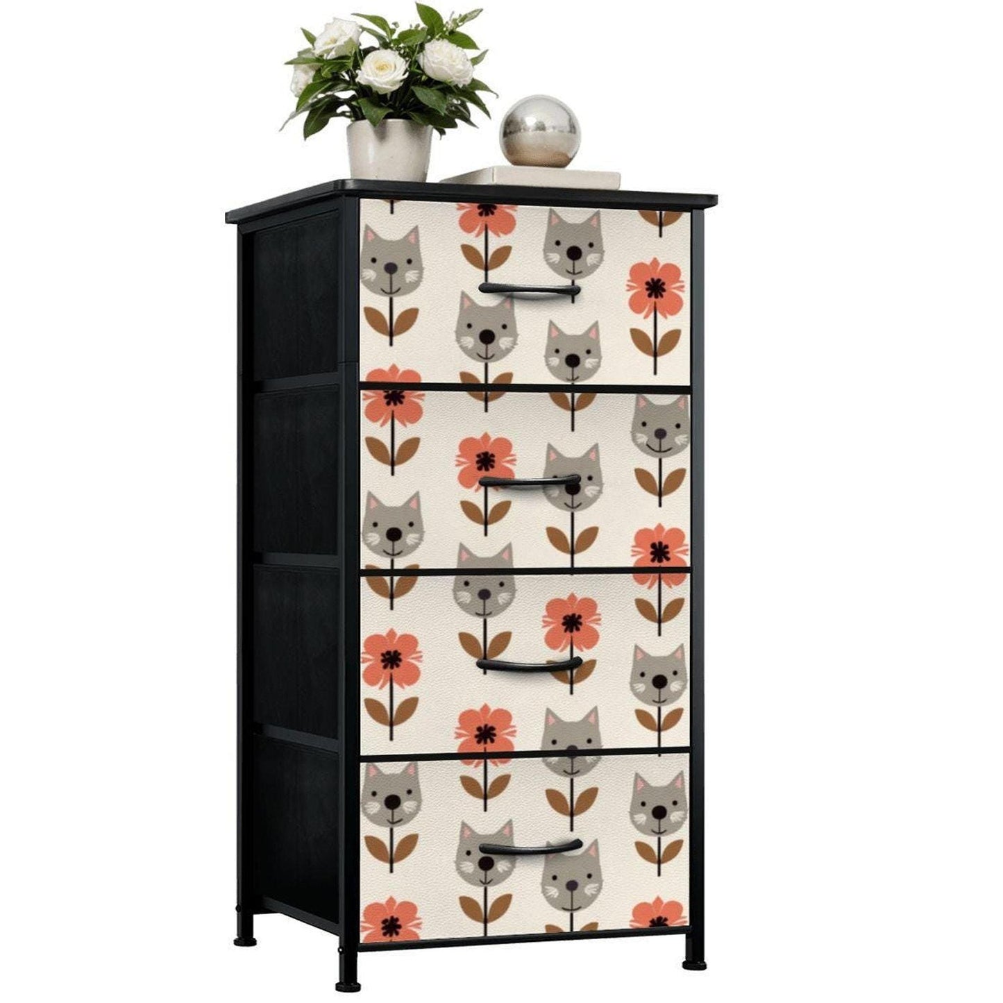 Cat Dresser Storage, 4-Drawer Organizer with Flower Print Design
