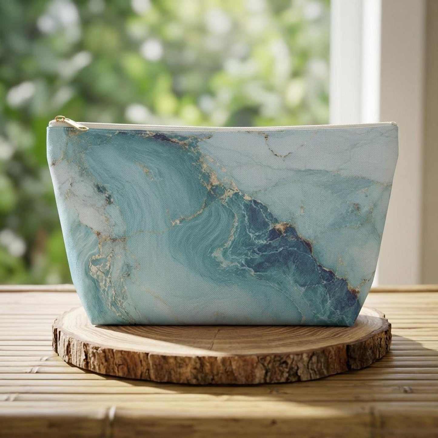 Marble Sky Accessory Pouch, Travel Cosmetic Bag with Gold Zipper