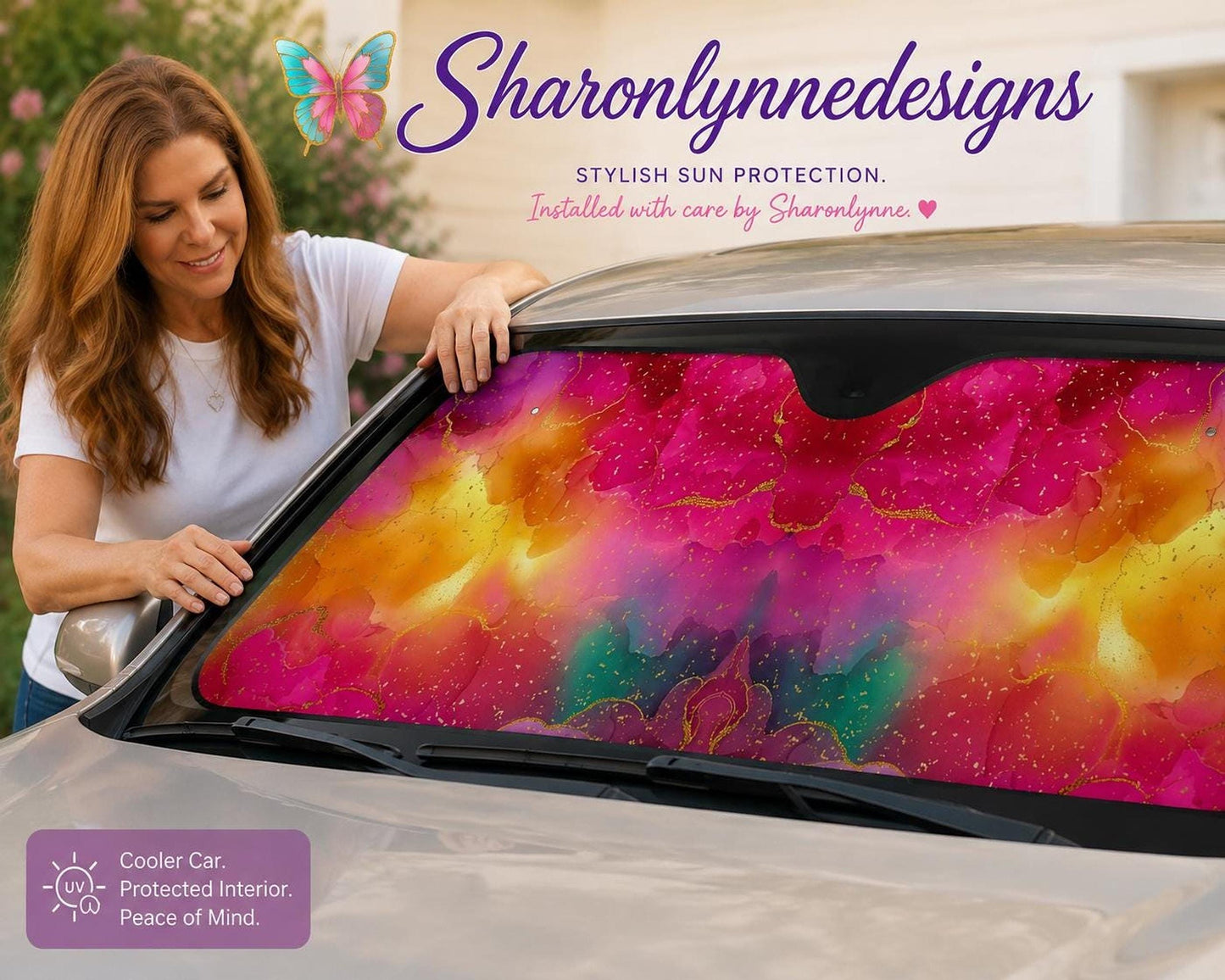 Pink Car Sun Shade, Bright Design with UV Protection and Heat Insulation