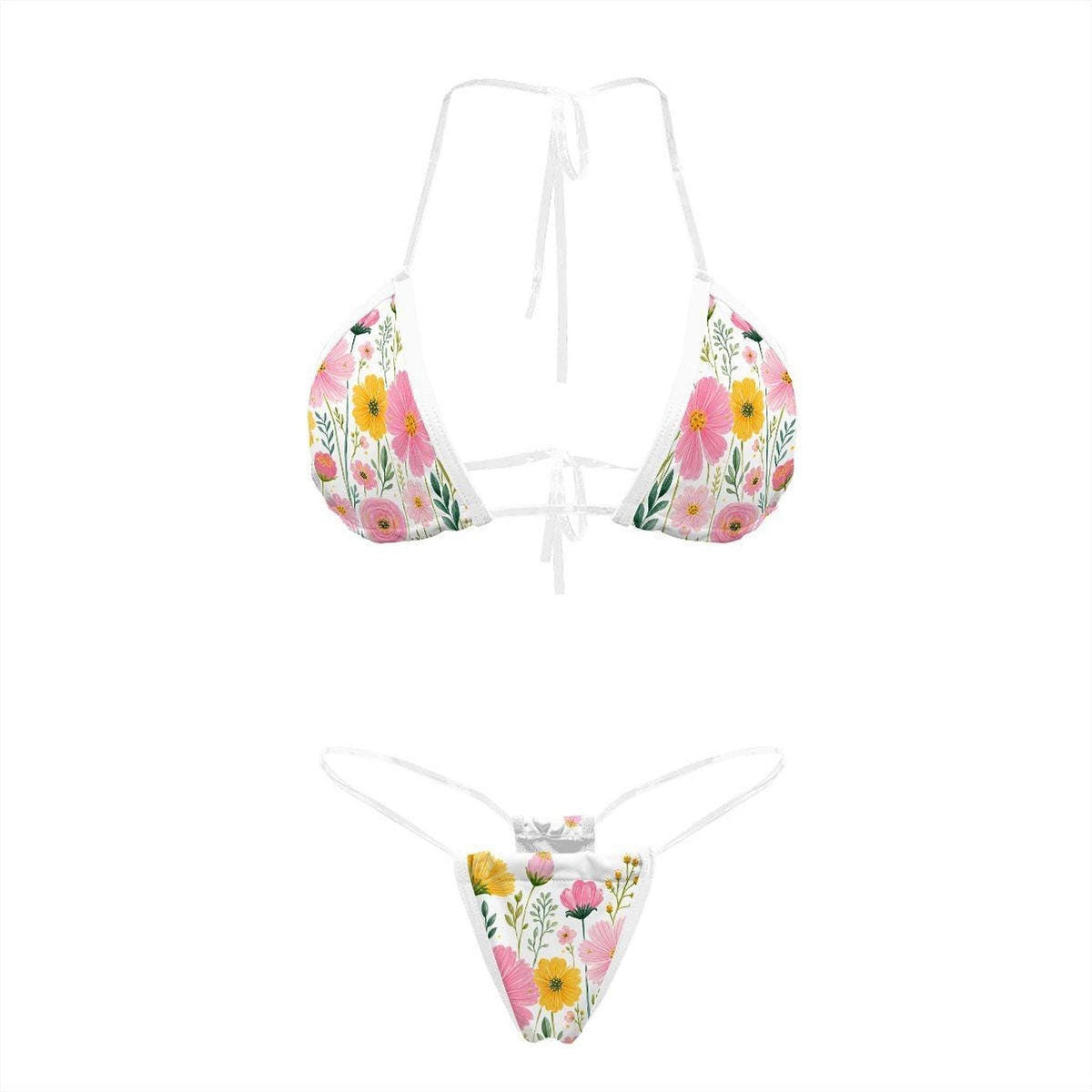 Floral Bikini Set with Transparent Straps, Women's Swimsuit for Summer