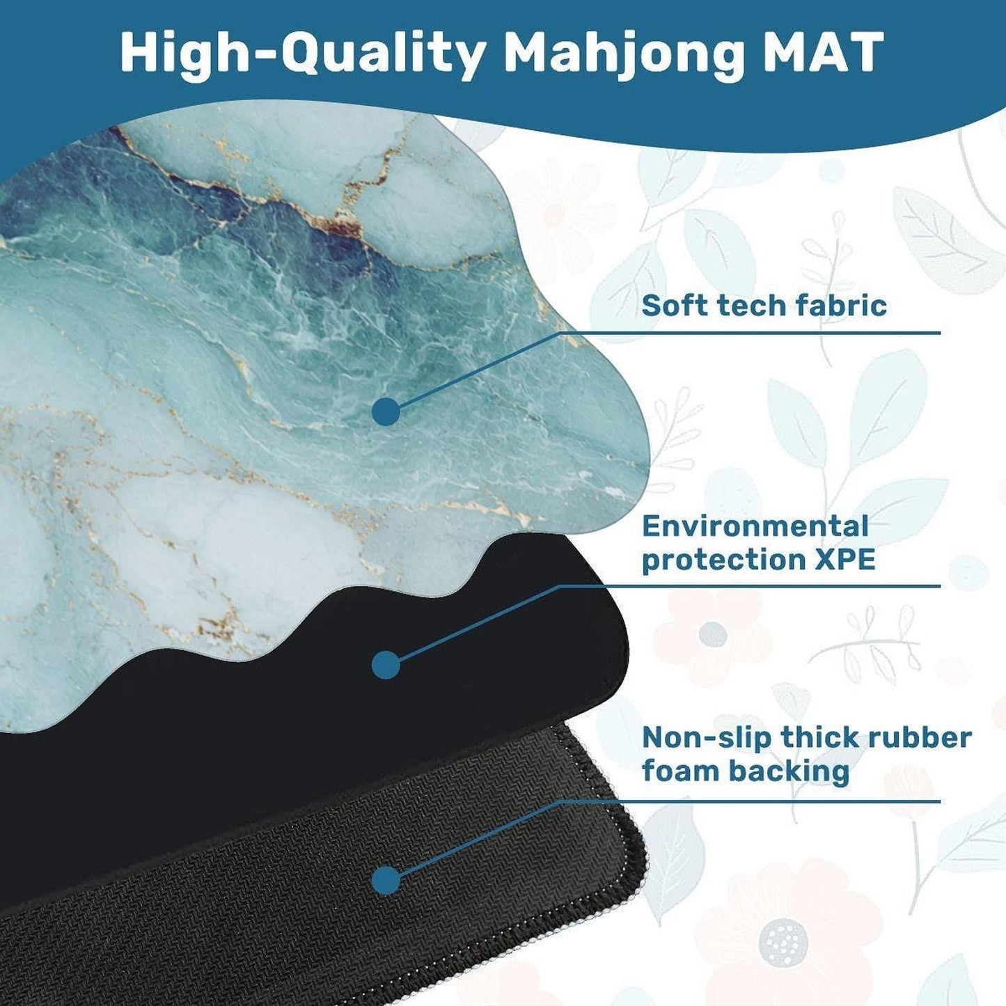 Mahjong Game Mat, Blue Sky Scalloped Design in Multiple Sizes