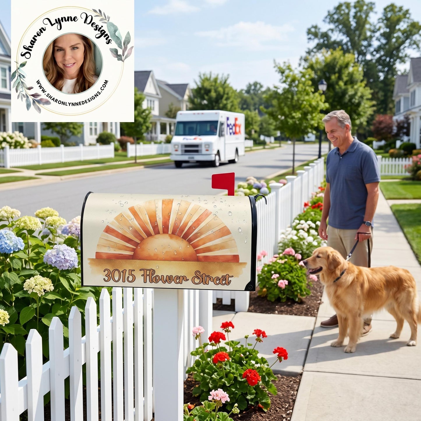 Custom Mailbox Cover with Sun Design, Waterproof Magnetic Oxford Cloth