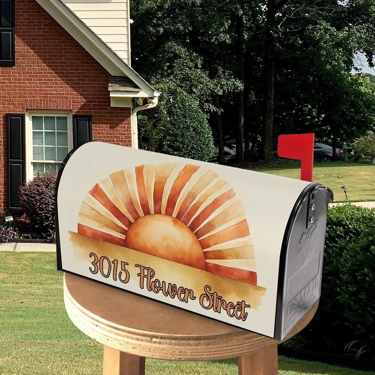 Custom Mailbox Cover with Sun Design, Waterproof Magnetic Oxford Cloth