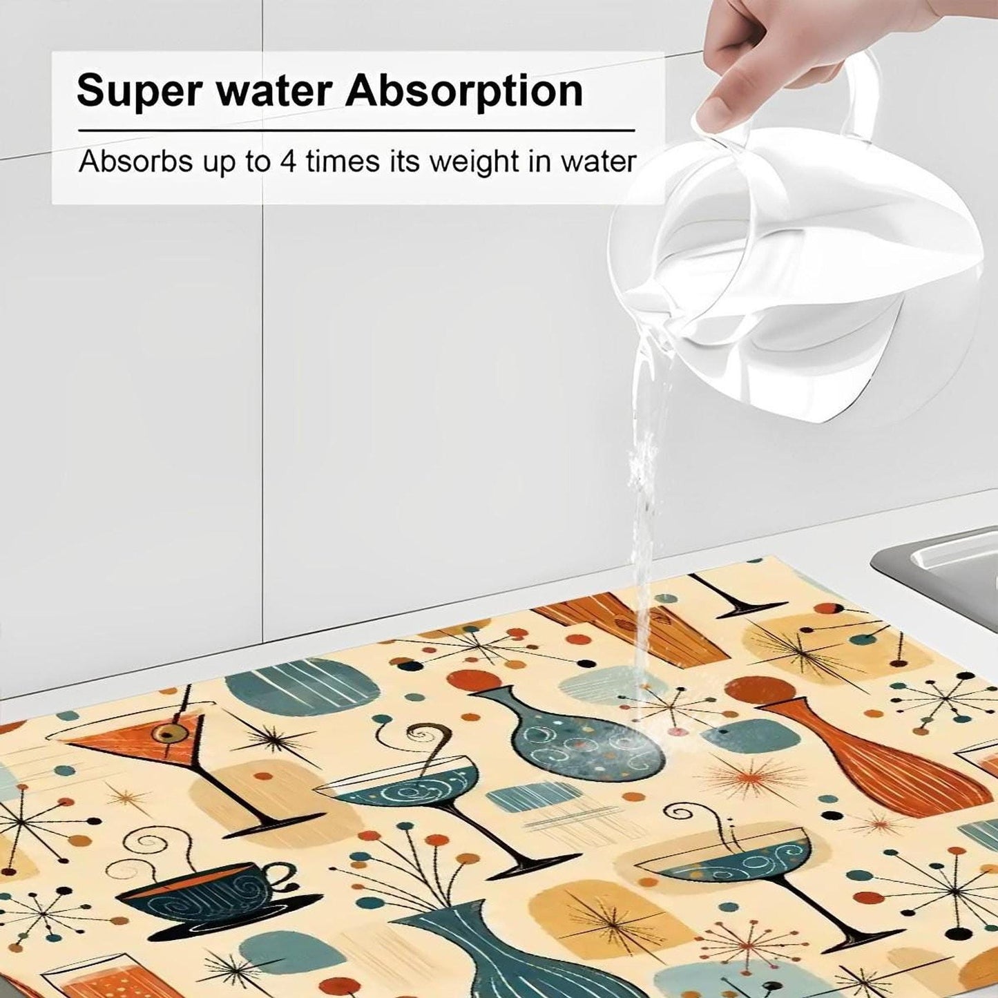 Retro Drying Mat - Large Absorbent Microfiber Dish Pad for Kitchen