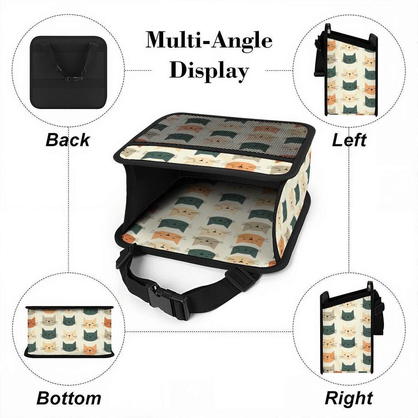 Cat Car Organizer – Retro PU Auto Storage Caddy with Mesh Pocket