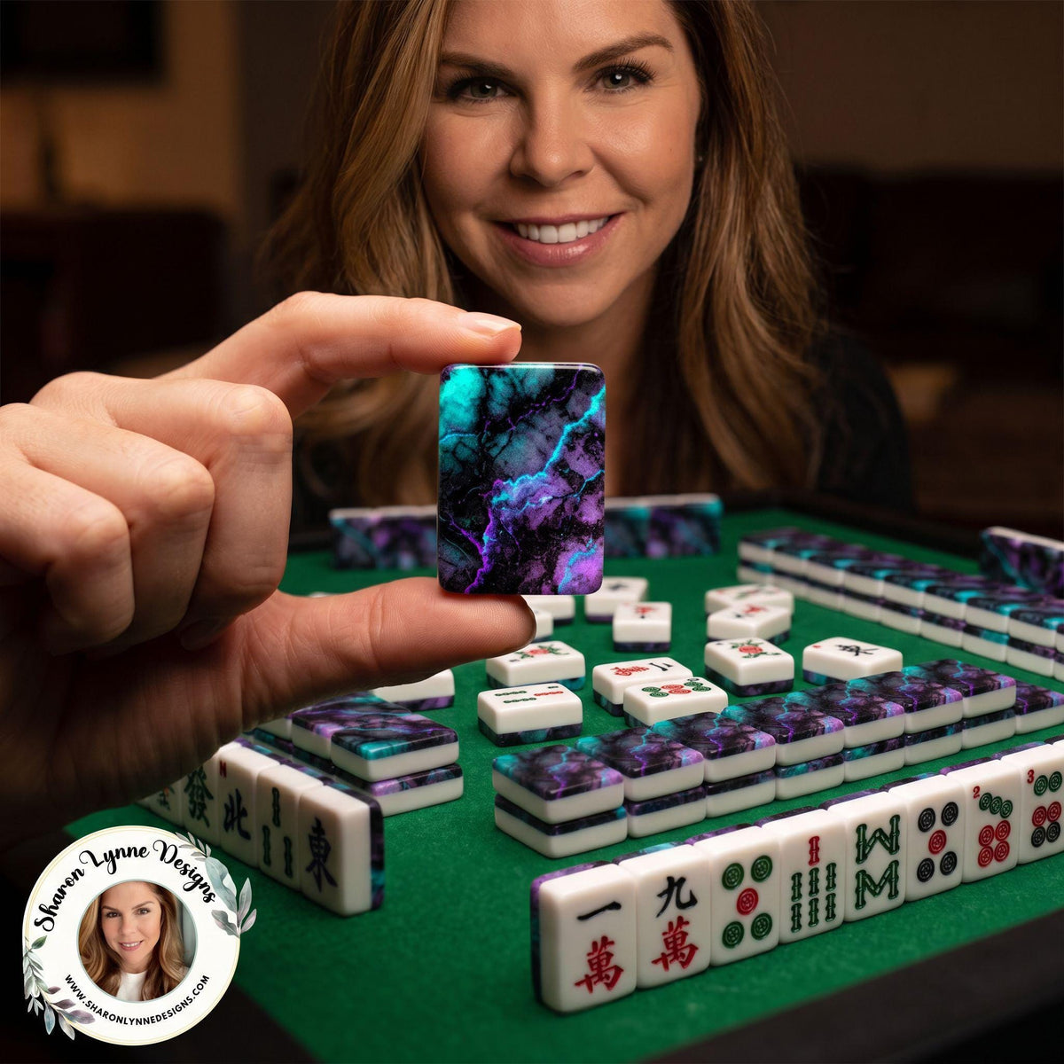 Neon Marble American Mahjong Tiles Set | Vibrant Glowing Acrylic 166-Piece Game Collection