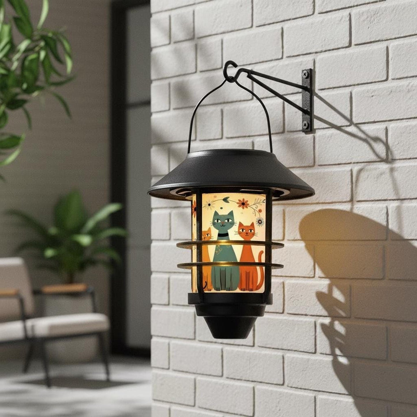 Garden Hanging Light Set Of 2, Retro Cat Solar Lanterns, Weather-Resistant Housing