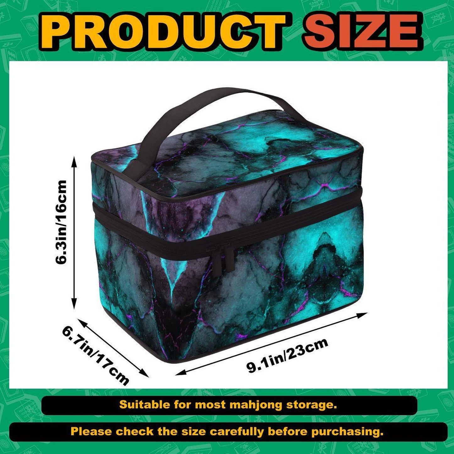 Neon Marble Portable Mahjong Bag, Durable Polyester Storage Case for Game Tiles