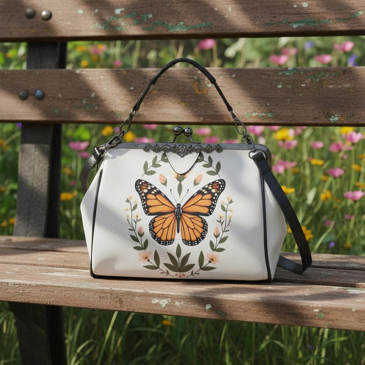Vintage Butterfly Kiss Lock Purse Retro Crossbody Shoulder Bag Evening Clutch Handbag