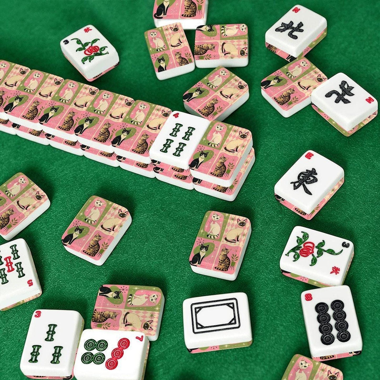 Retro Cats American Mahjong Set, 166 Acrylic Tiles with Joker