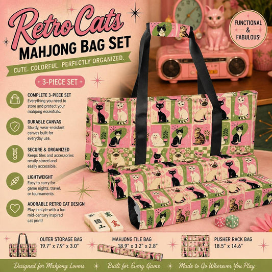 Mahjong Bag Set, Retro Canvas 3-Piece Storage Collection for Game Night