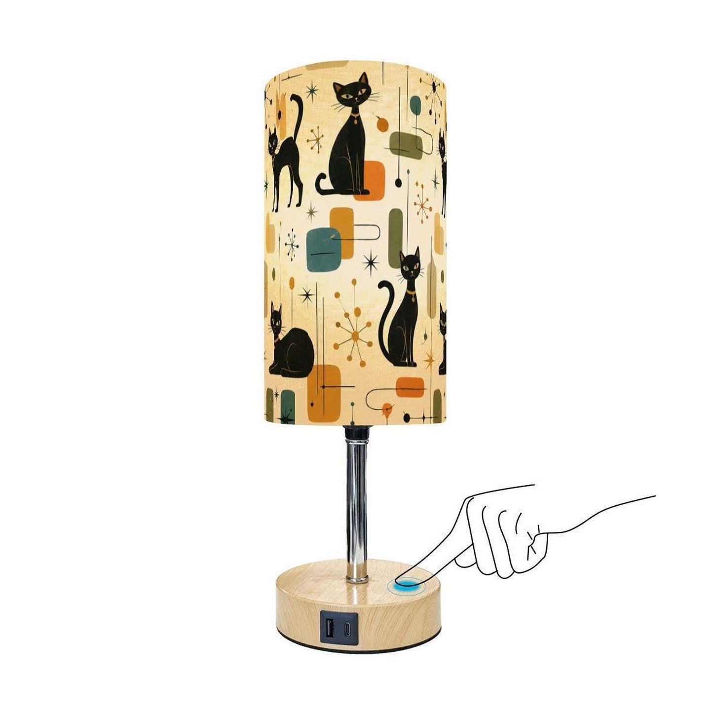 Retro Cat Touch Bedside Table Lamp with USB Charging Port - Modern Night Light