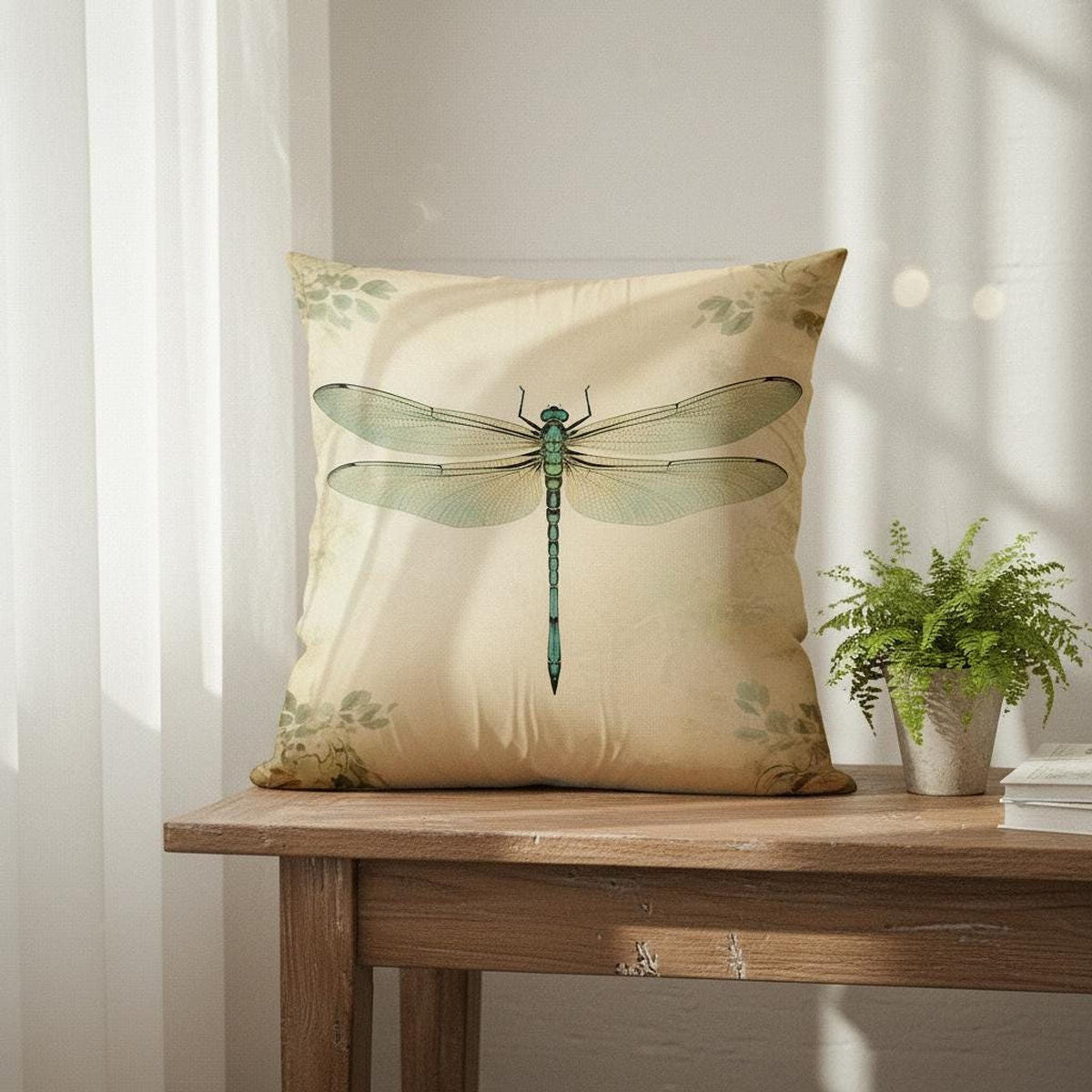 Dragonfly Pillow Cover with Soft Print, Double-Sided Decor