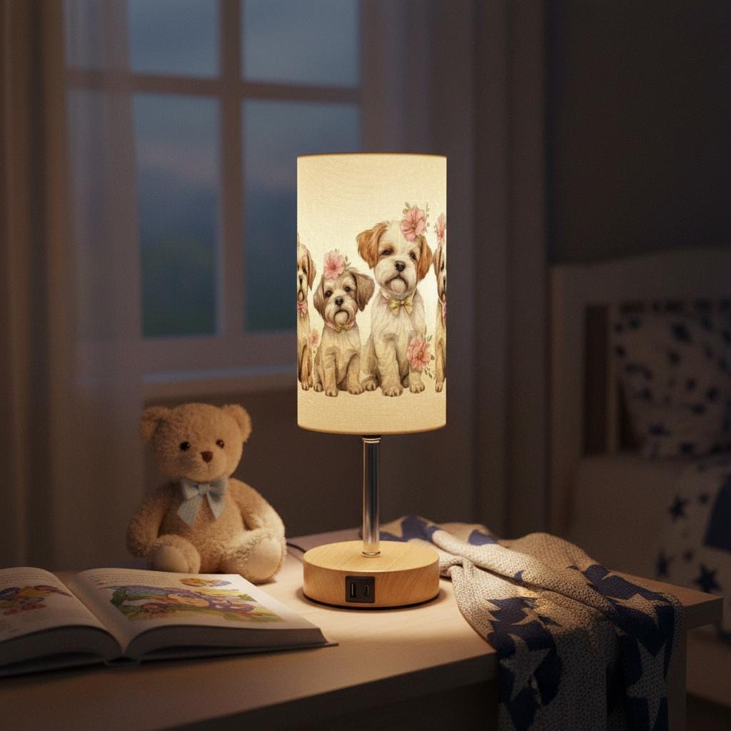 Puppy Touch Bedside Table Lamp with USB Charging Port - Night Light for Kids Bedroom