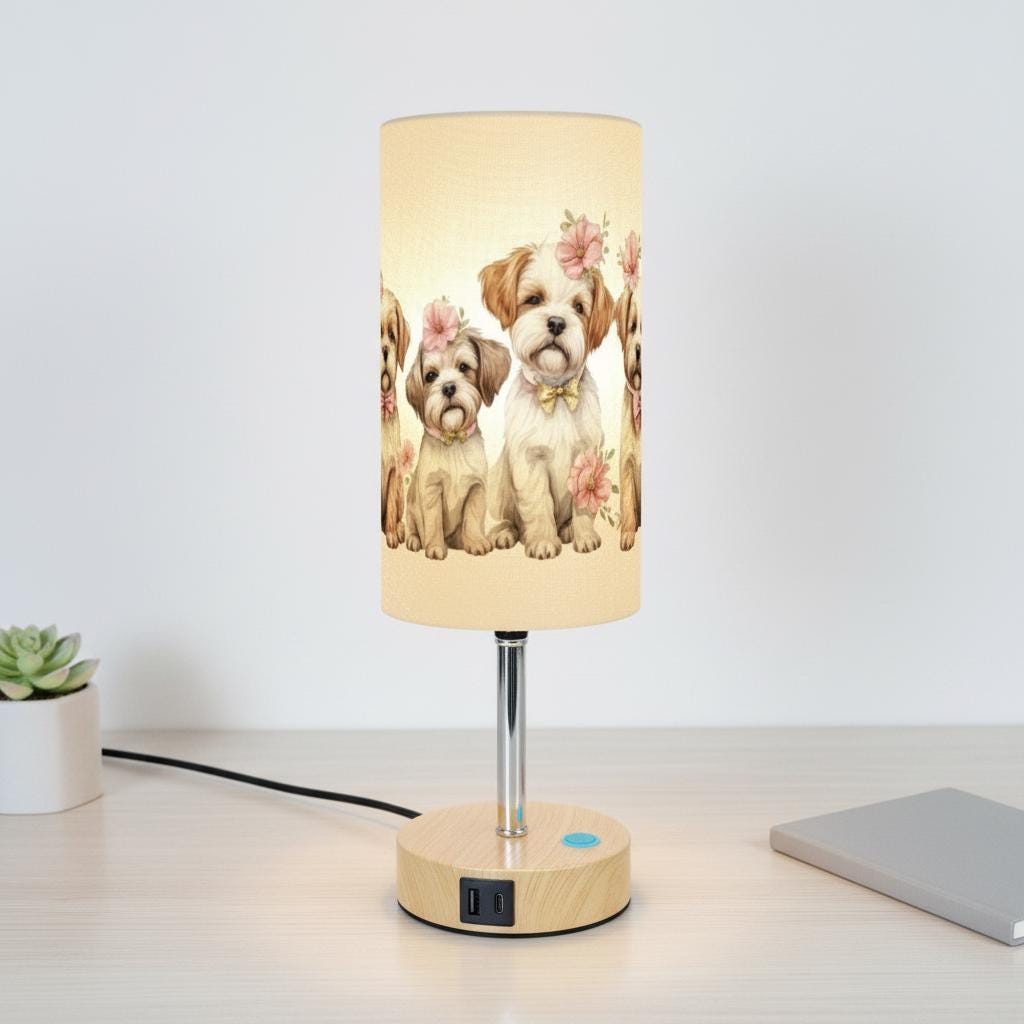 Puppy Touch Bedside Table Lamp with USB Charging Port - Night Light for Kids Bedroom