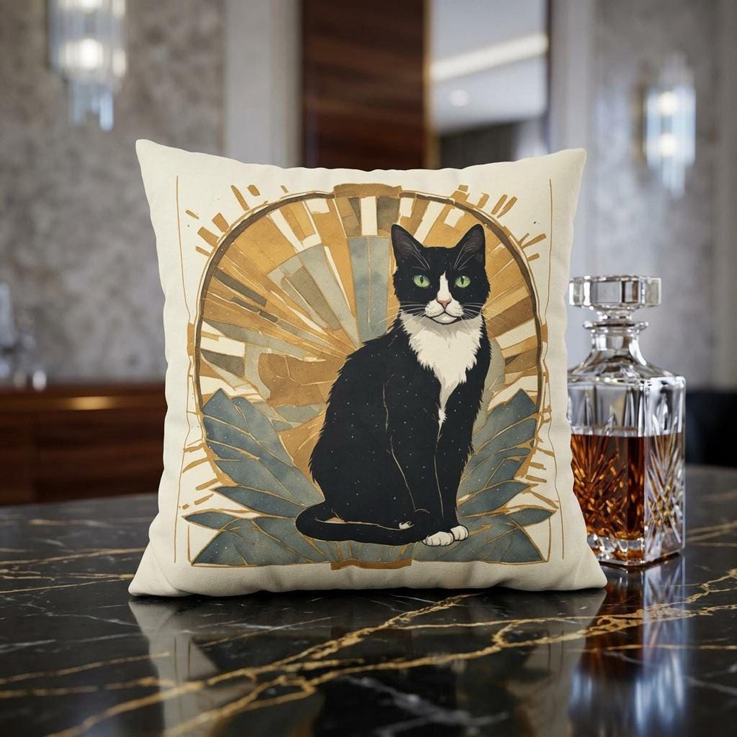 Tuxedo Cat Art Pillowcase, Soft Faux Suede Cover with Double-Sided Print