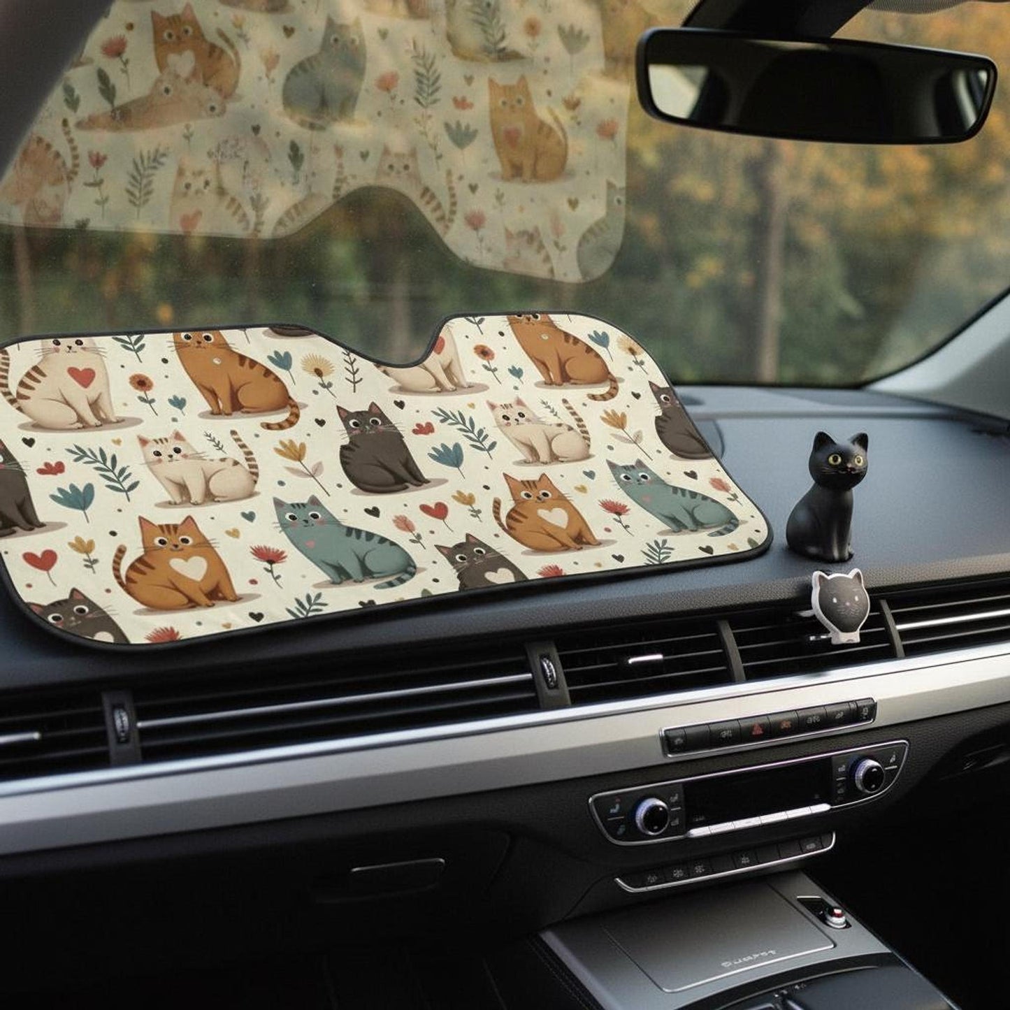Beige Cat Car Windshield Sun Shade, Stiff Version with Playful Design