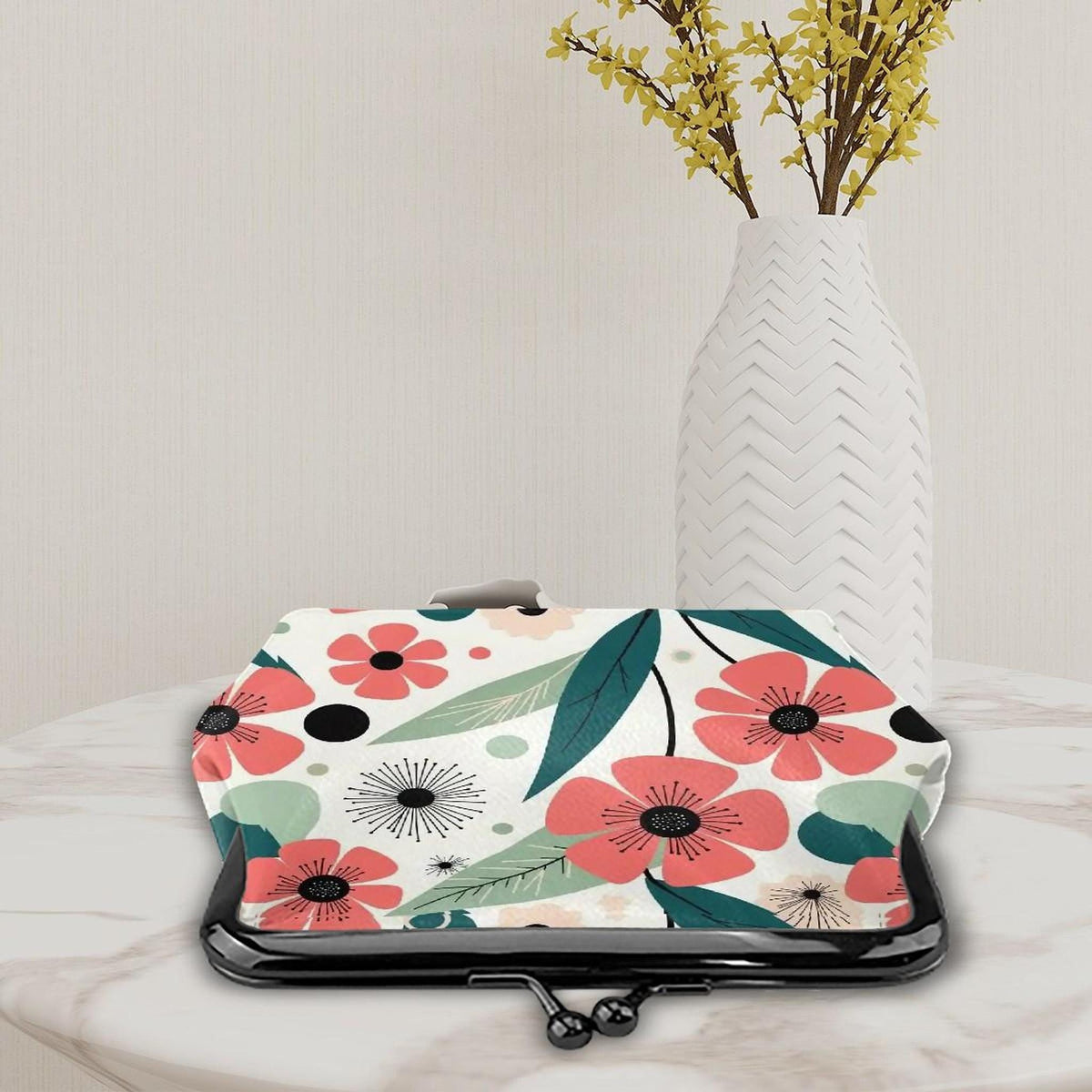 Vintage Floral Women's Leather Kiss Lock Coin Purse Small Wallet Change Holder Gift