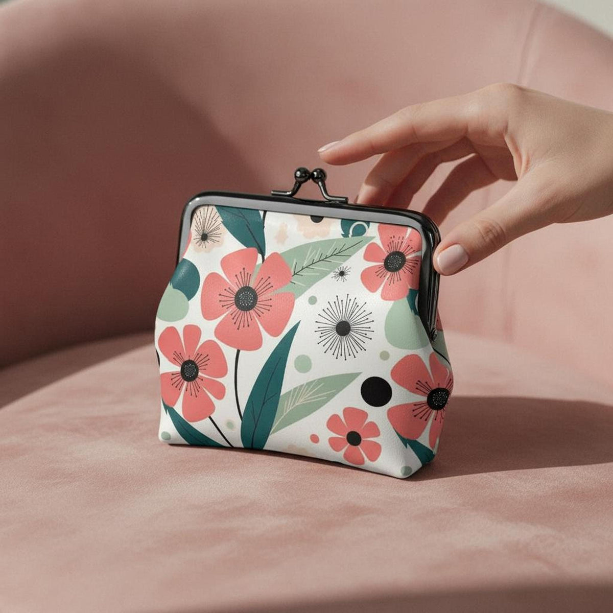 Vintage Floral Women's Leather Kiss Lock Coin Purse Small Wallet Change Holder Gift