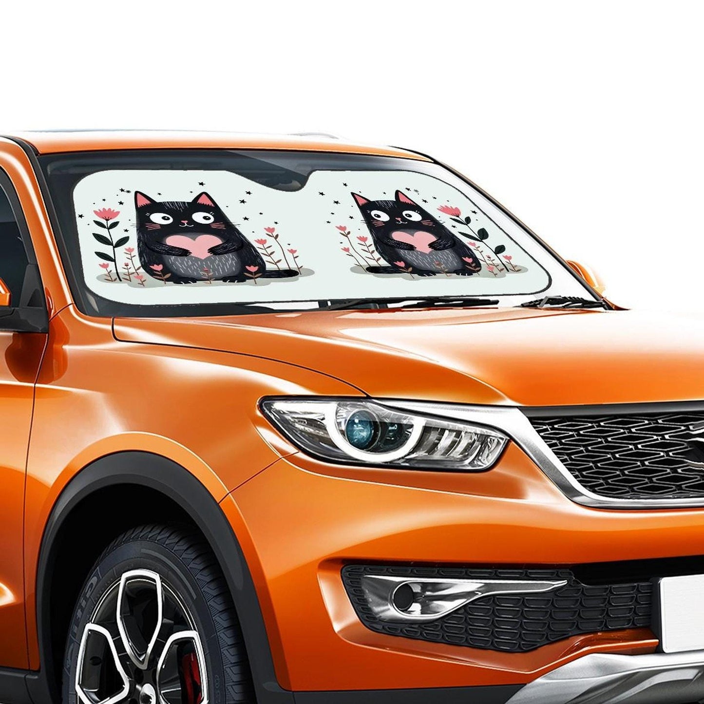 Cat Windshield Shade, Stiff Sunshade with Blue Cat Design for Auto Heat Protection