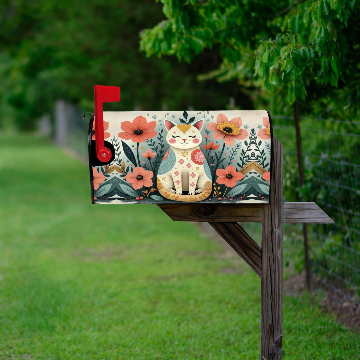 Cat Magnetic Mailbox Cover - Decorative Outdoor Garden Post Box Decor for Cat Lovers
