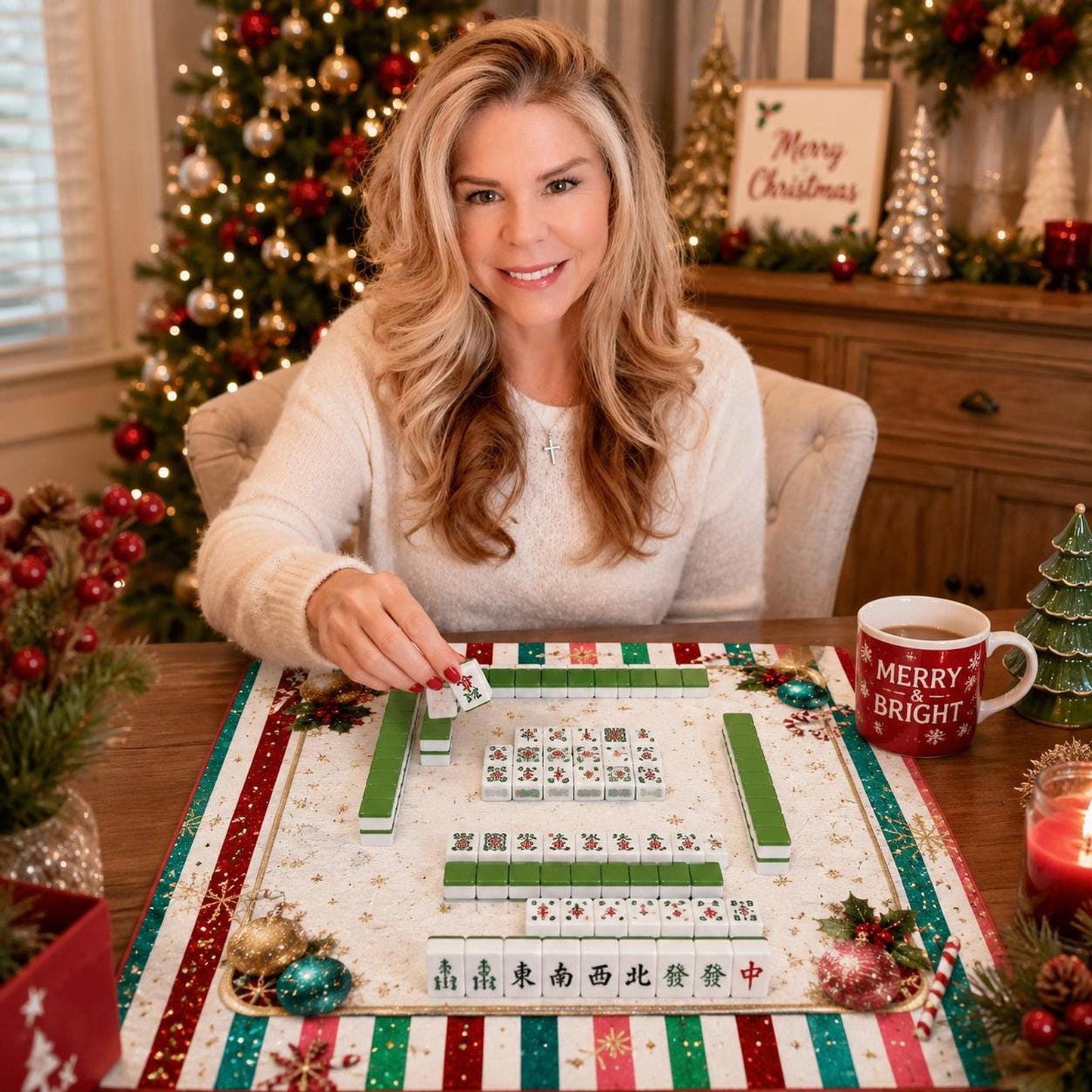 Classic Christmas Mahjong Mat | Festive Non-Slip Game Surface (31.5")