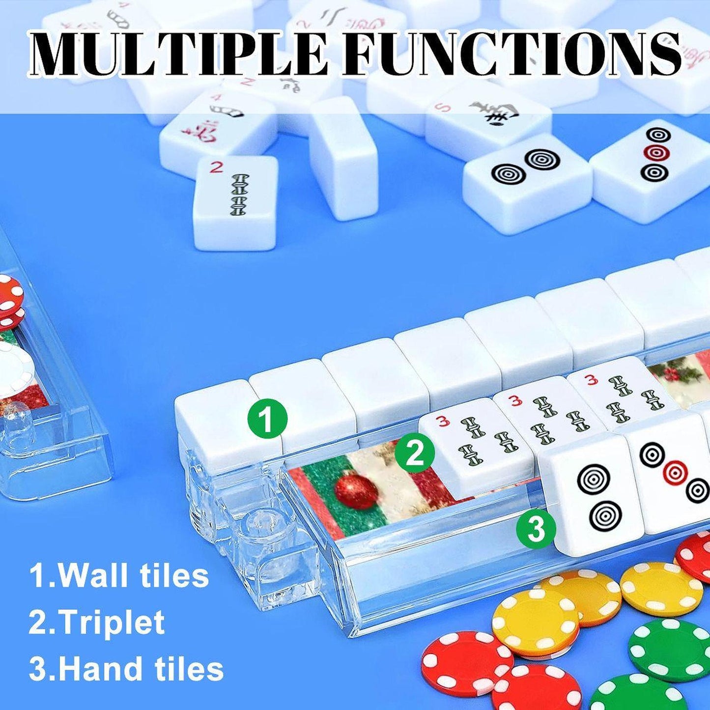 Classic Christmas Mahjong Tile Pusher Rack Set of 4, Festive Acrylic with Integrated