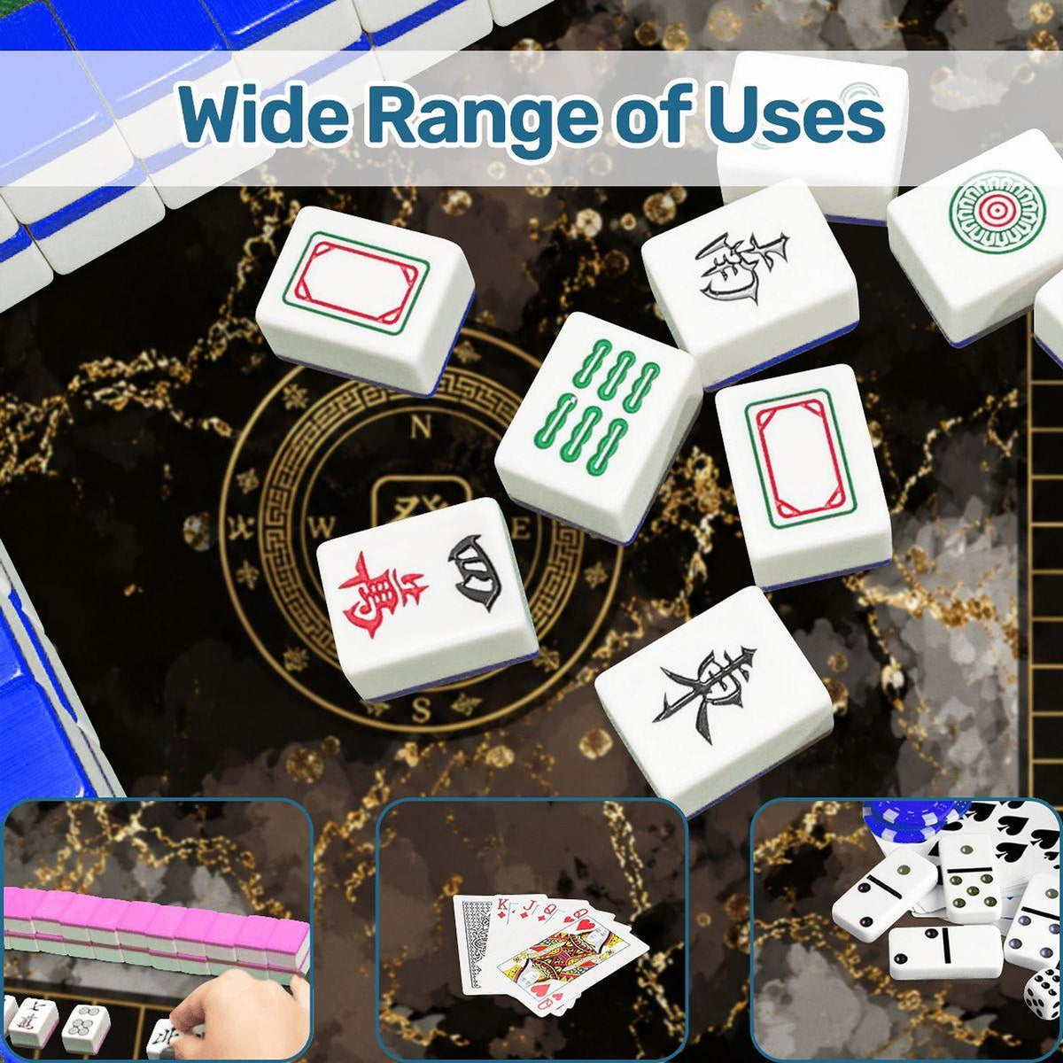 Black Gold Mahjong Mat 31.5"x31.5" Non-Slip Game Table Cover