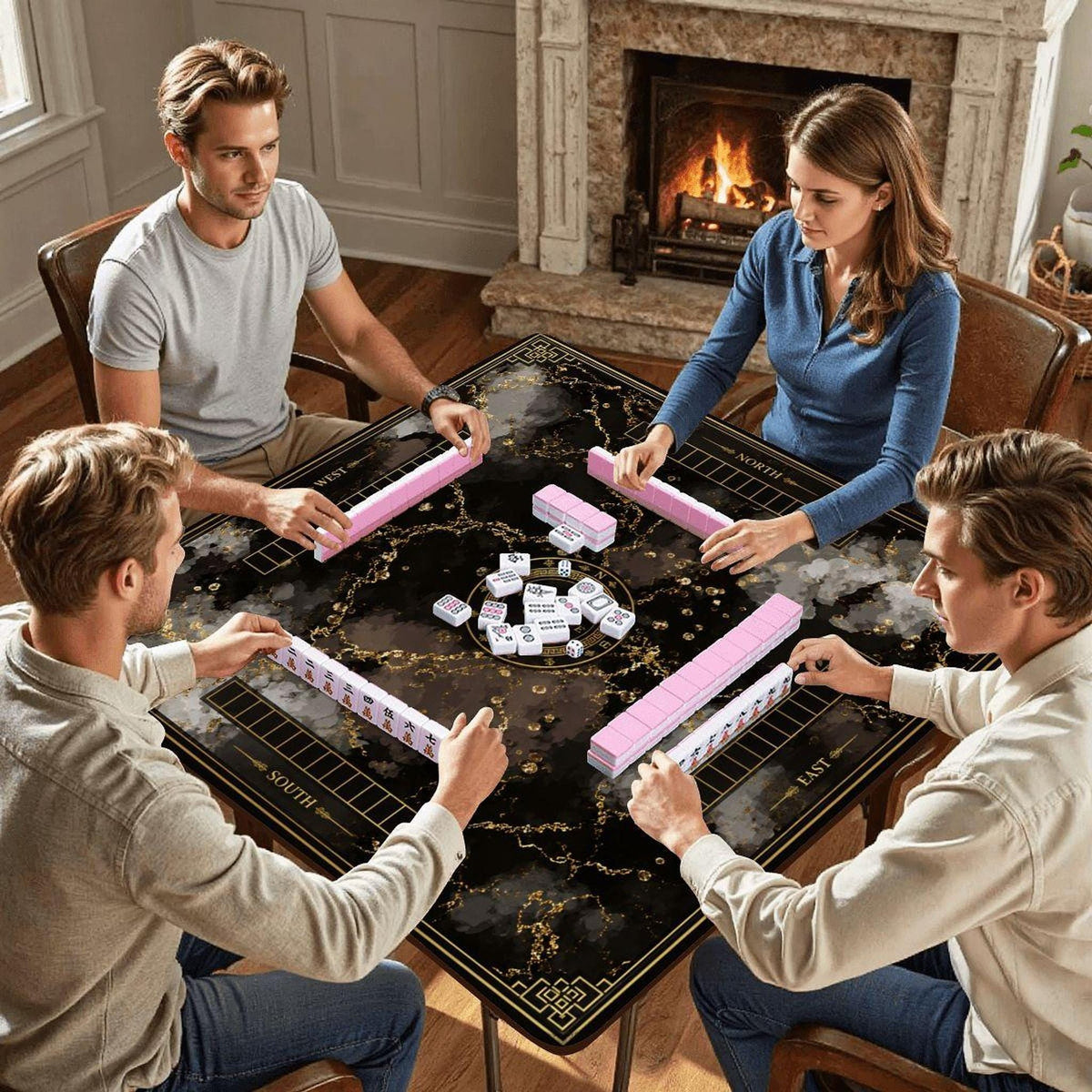 Black Gold Mahjong Mat 31.5"x31.5" Non-Slip Game Table Cover