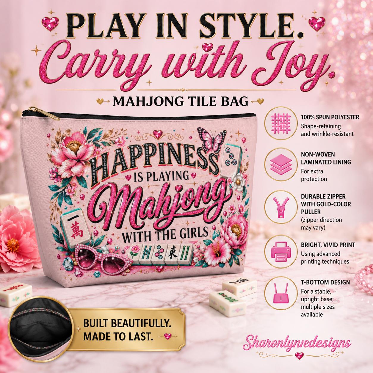 Happiness Is Playing Mahjong Tile Pouch