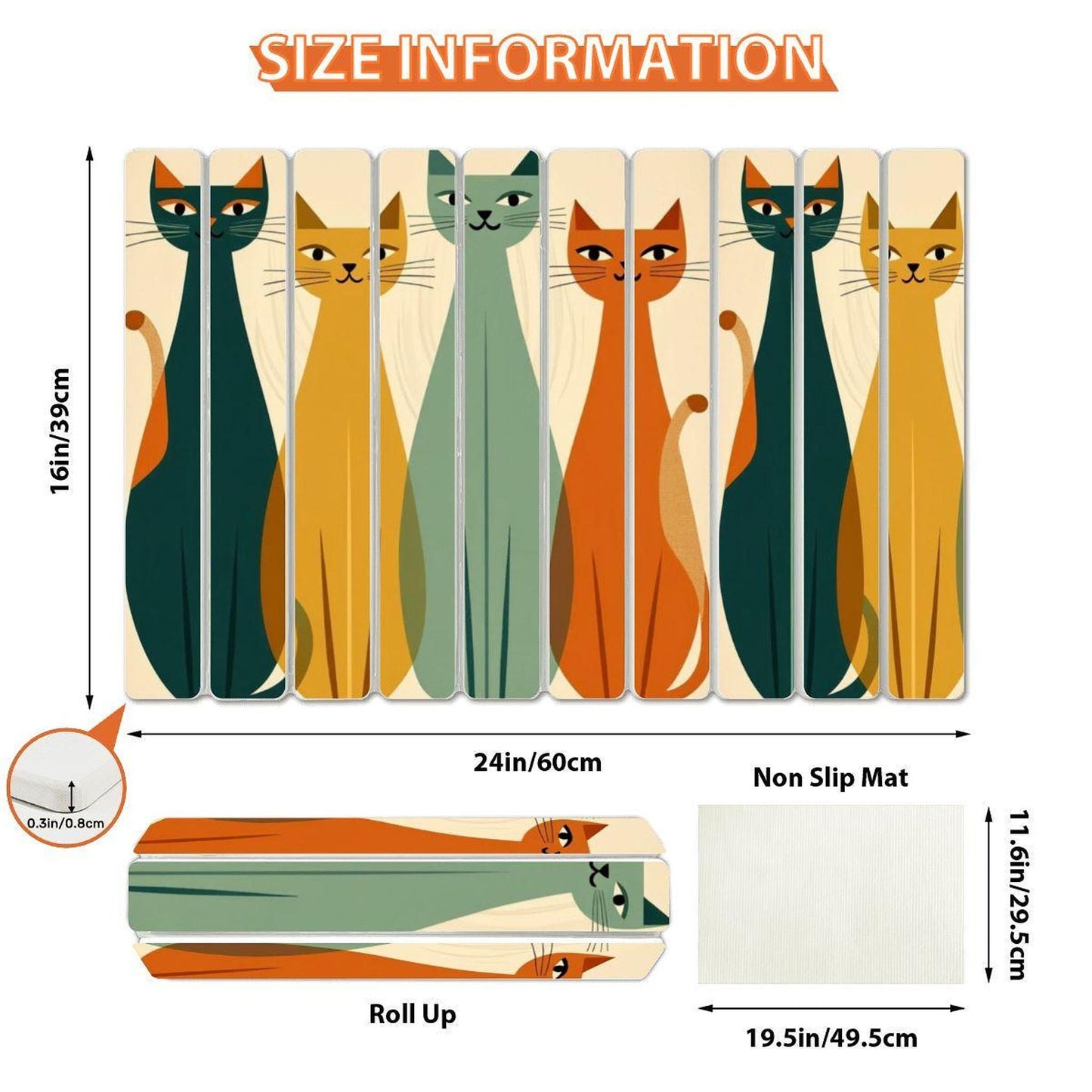 Retro Kitchen Mat with Adorable Cat Design, Absorbent Diatomite Counter Protector