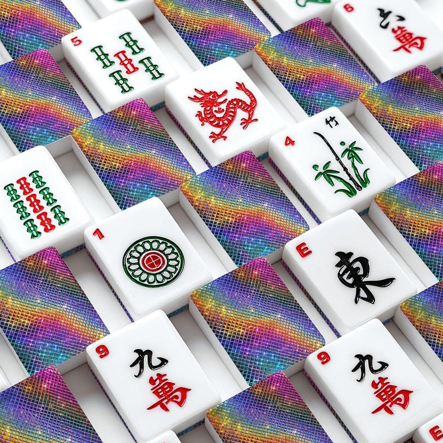 Rainbow Mahjong Set, Holographic American Tiles with Jokers for Game Nights
