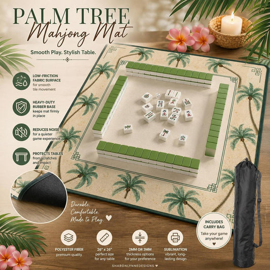 Mahjong Game Mat with Palm Tree Design – Durable Non-Slip Surface and Storage Bag