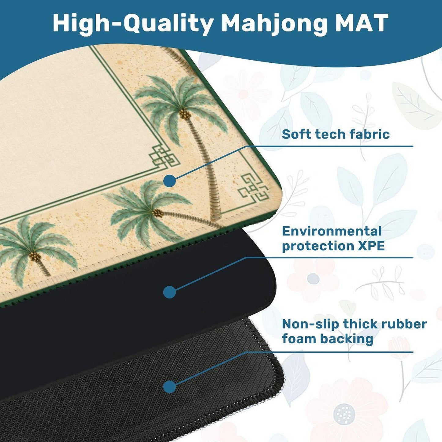 Mahjong Game Mat with Palm Tree Design – Durable Non-Slip Surface and Storage Bag