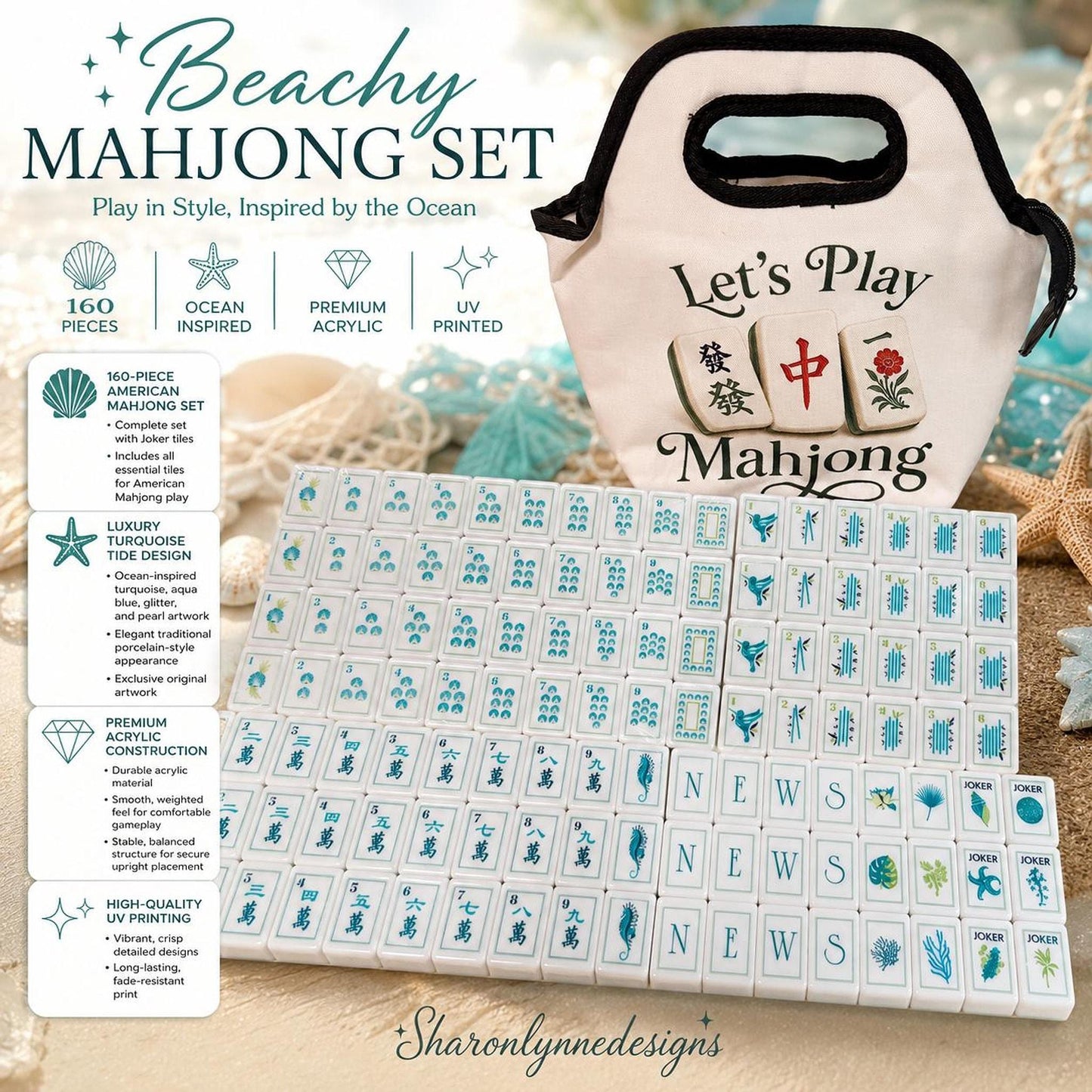 Beach Mahjong Set – Ocean Inspired Acrylic Tiles with Free Carrying Bag
