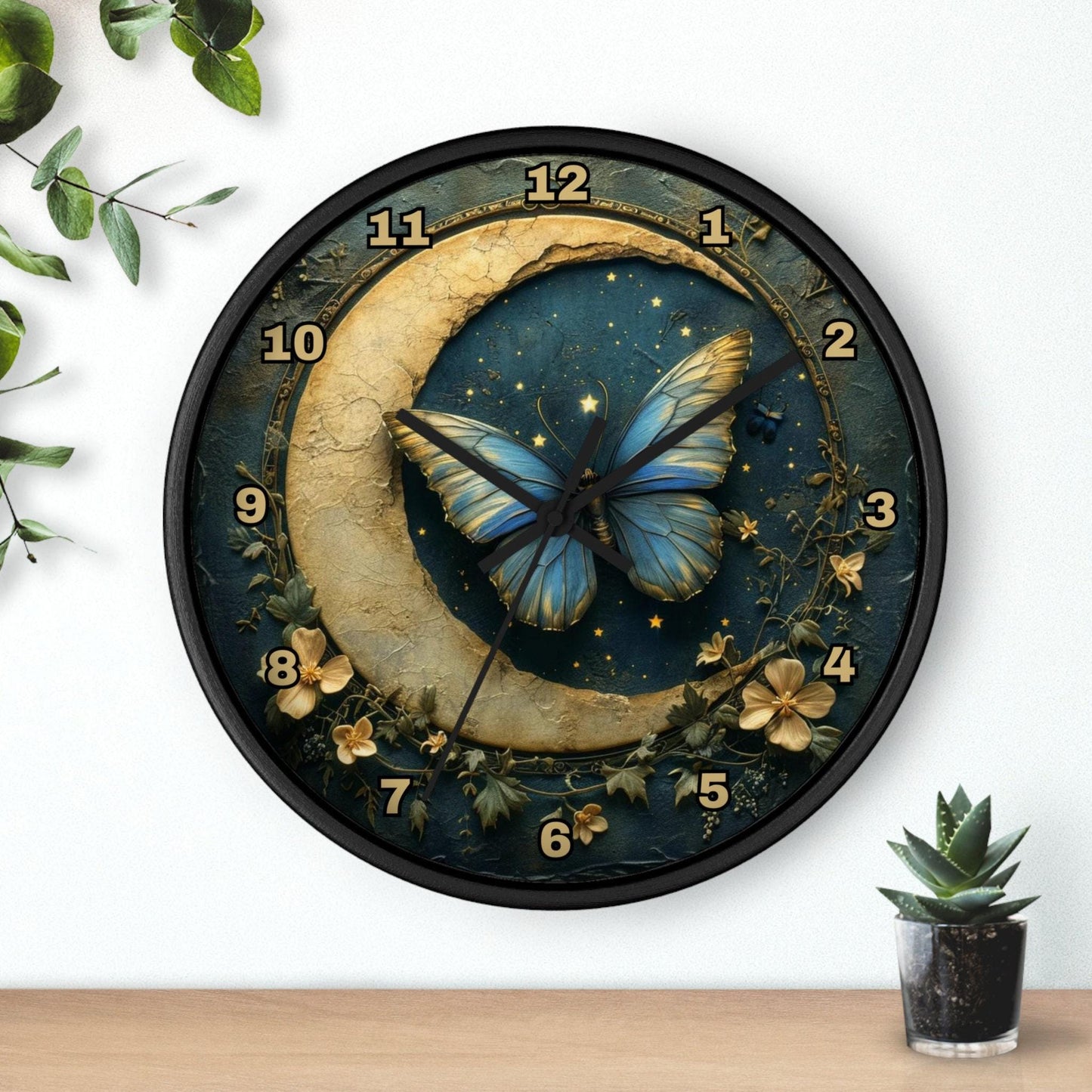 Celestial Wall Clock, 10" Plexiglass Butterfly Timepiece for Elegant Decor
