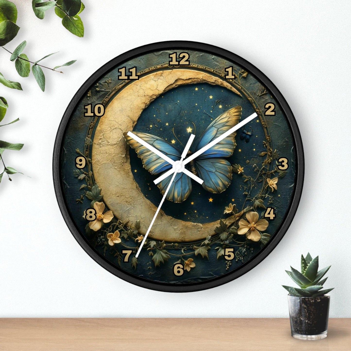 Celestial Wall Clock, 10" Plexiglass Butterfly Timepiece for Elegant Decor