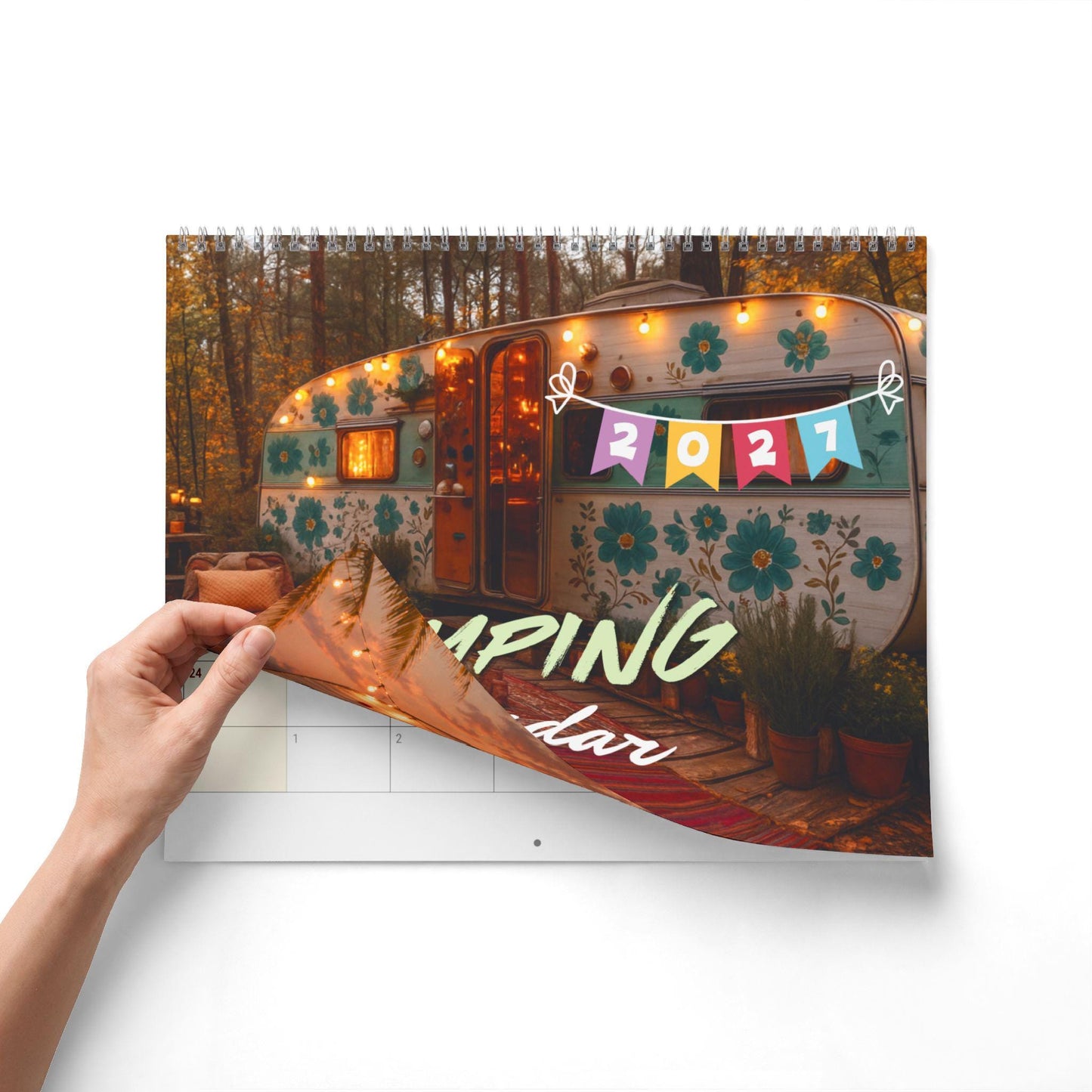 Wall Calendar with Retro Camper Images, 12-Month Glamping Design