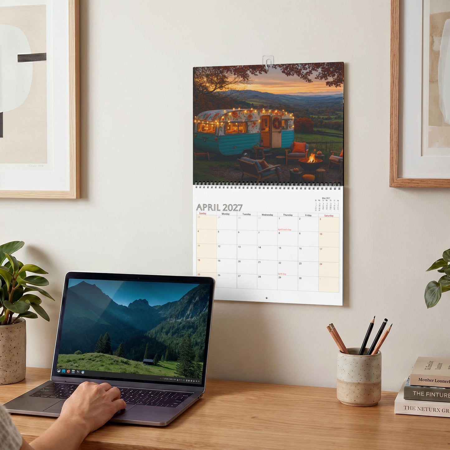 Wall Calendar with Retro Camper Images, 12-Month Glamping Design