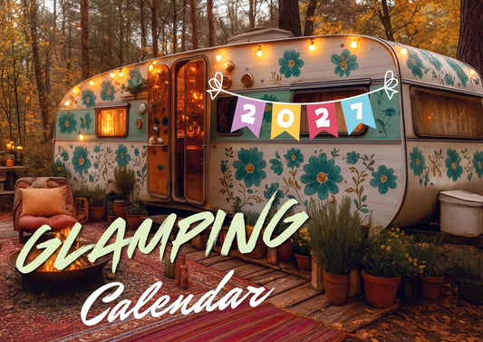 Wall Calendar with Retro Camper Images, 12-Month Glamping Design
