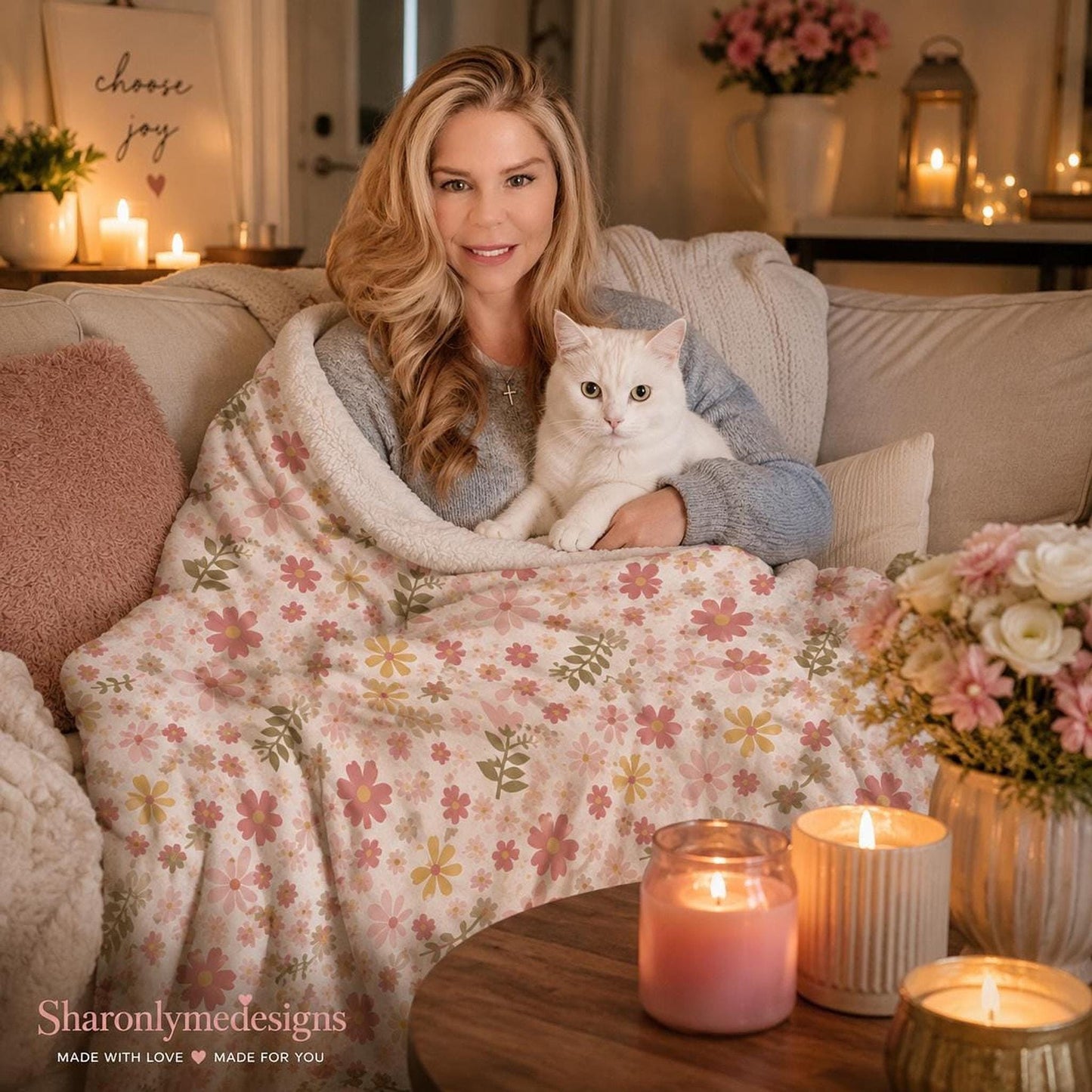 Floral Blanket – Cozy Sherpa Fleece Throw with Vintage Design