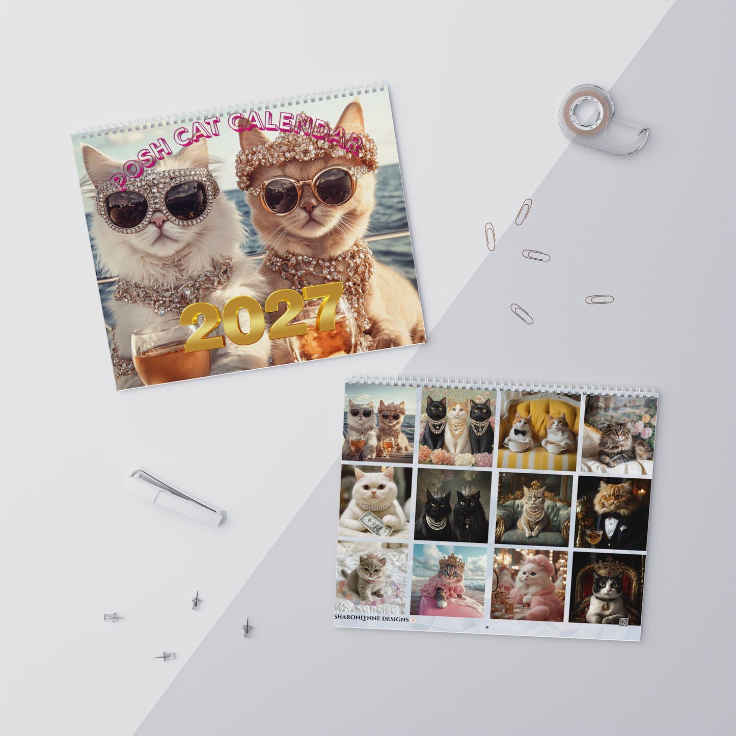 Posh Cats 2027 Wall Calendar | Glamorous Feline, Nautical Theme, Seaside Cocktails