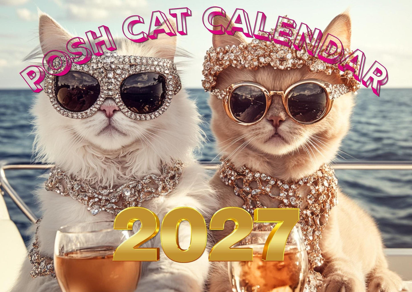Posh Cats 2027 Wall Calendar | Glamorous Feline, Nautical Theme, Seaside Cocktails