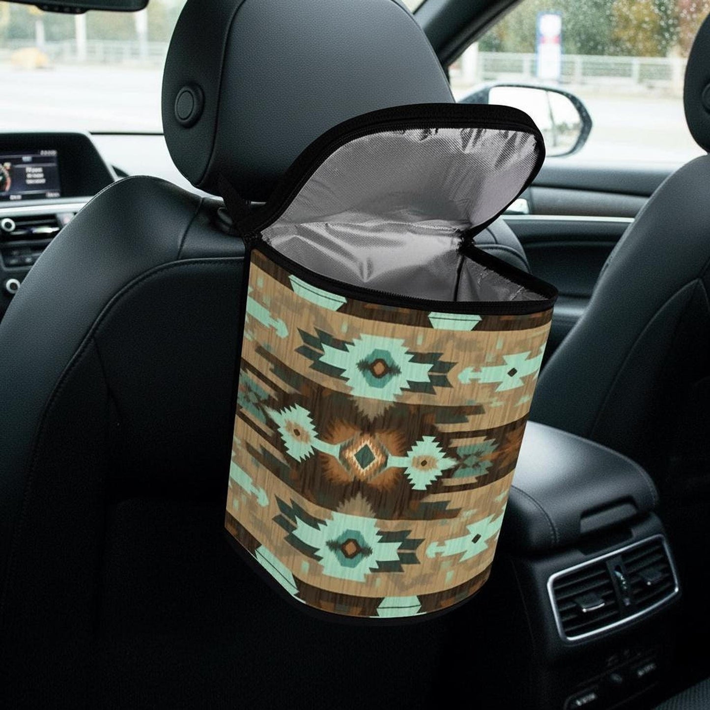 Native Car Trash Bag, Bucket-Shaped Automotive Waste Container with Zipper Closure