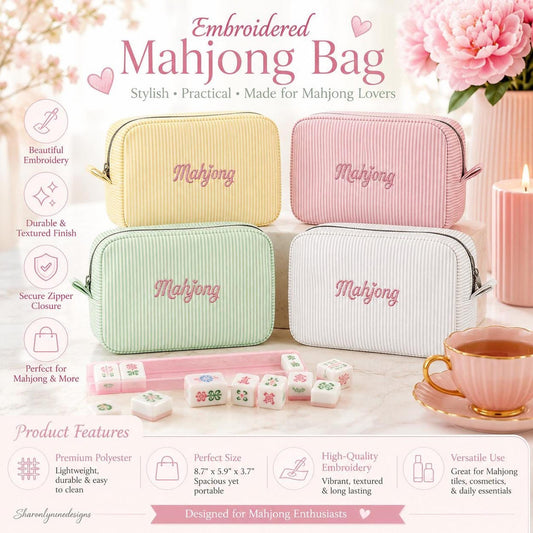 Embroidered Mahjong Bag, Stylish Cosmetic Organizer with Secure Zipper
